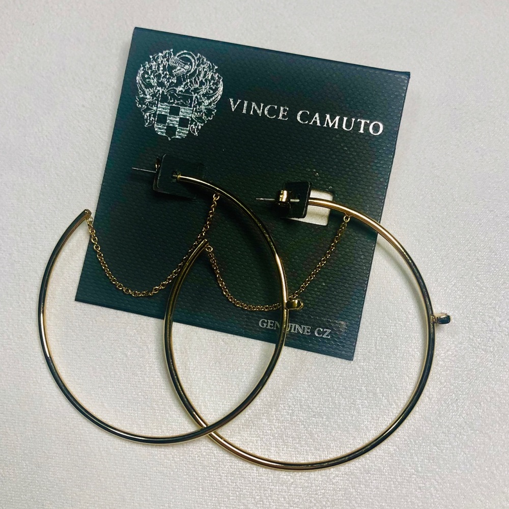 NWOT Vince Camuto Goldtone Hoops w/ CZ Accents